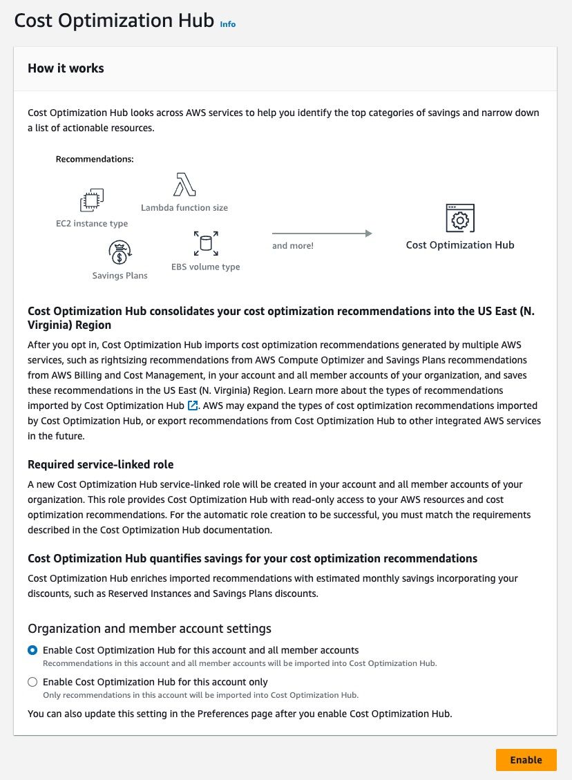 Cost Optimization Hub enrollment page