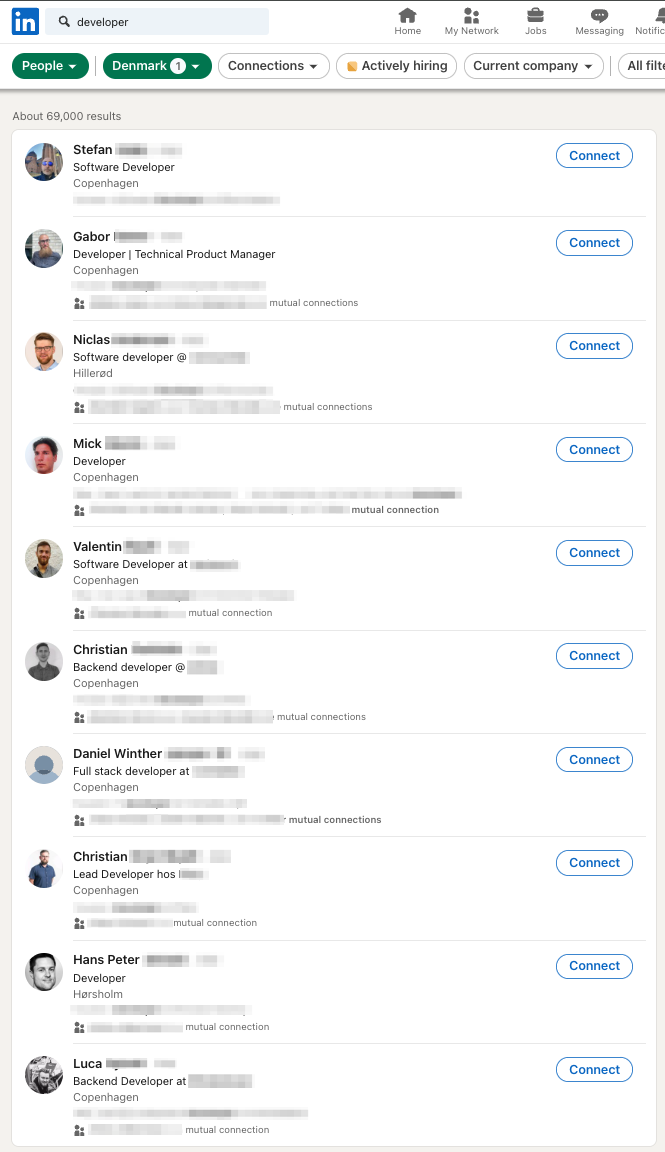 Developers in Denmark - LinkedIn search