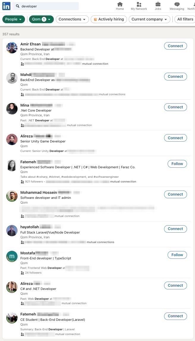 Developers in Qom, Iran - LinkedIn search