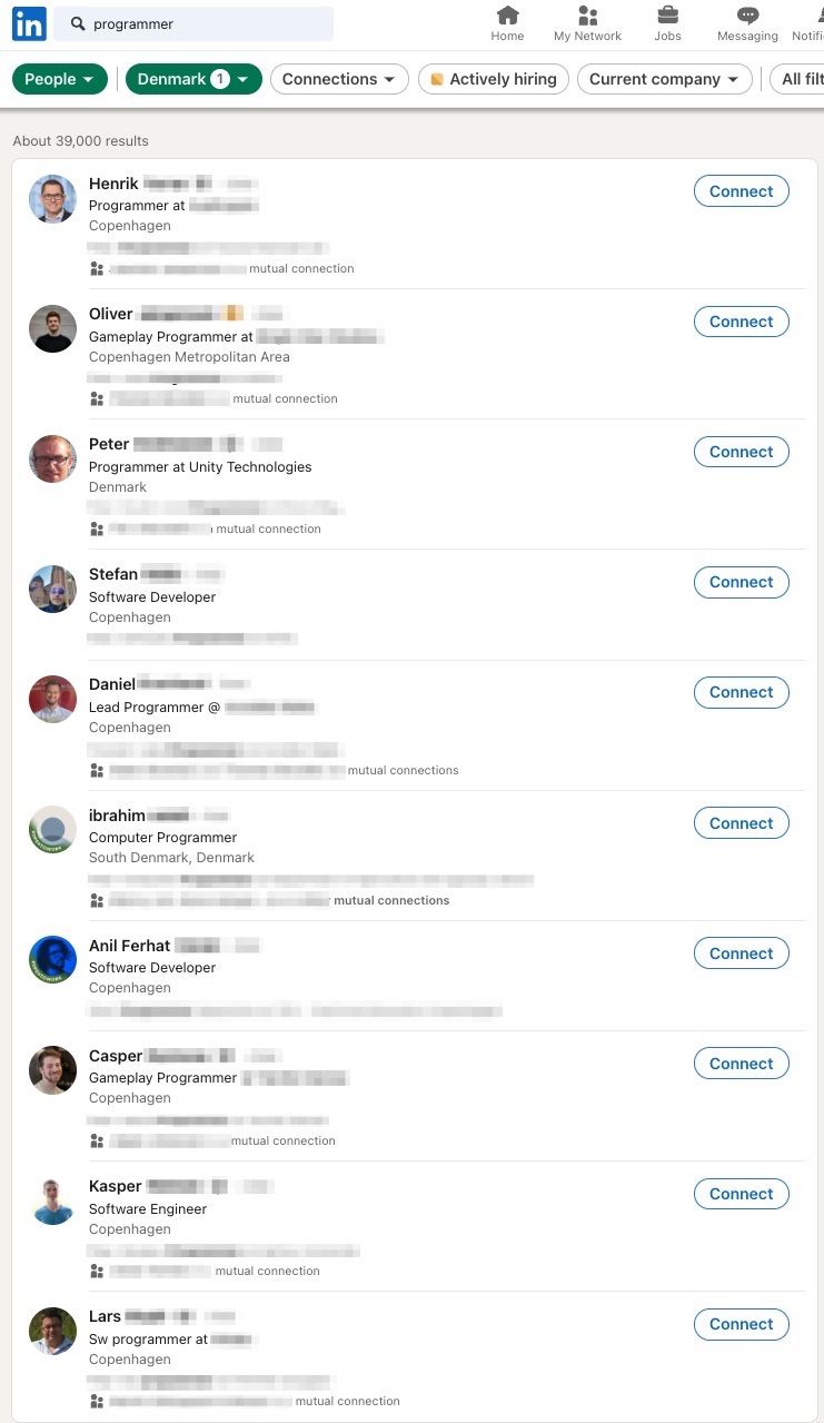 Programmers in Denmark - LinkedIn search