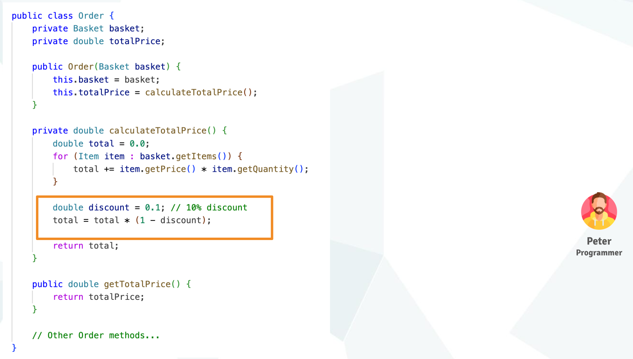 The code that Peter changed