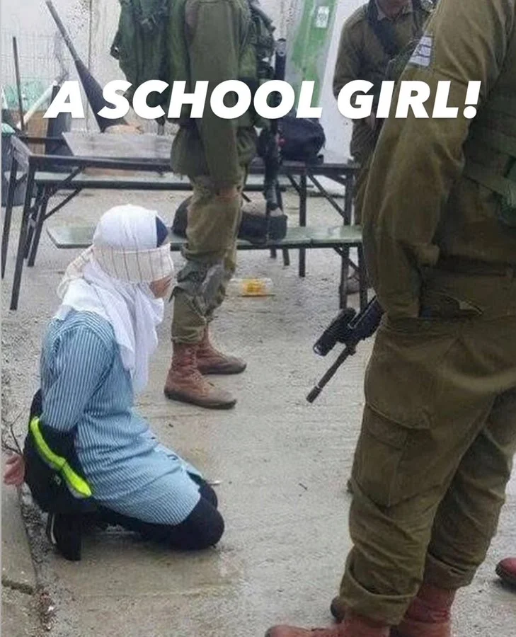 A Palestinian schoolgirl who is arrested by Izraeli neo fa$scists