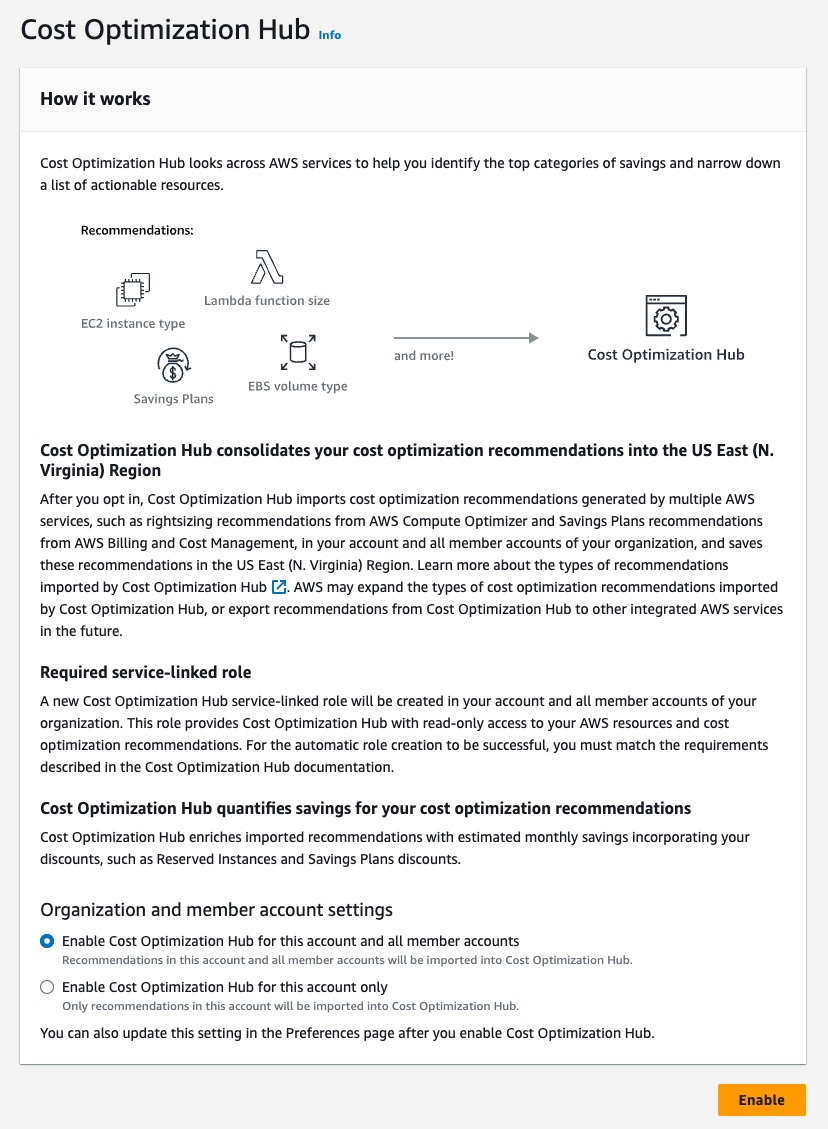 Cost Optimization Hub enrollment page