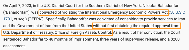 Niloofar Bahadorifar court order
