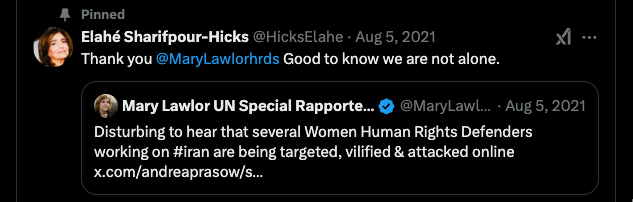 Elahé Sharifpour-Hicks attacked by the cyber army of Pahlavi and Izrael