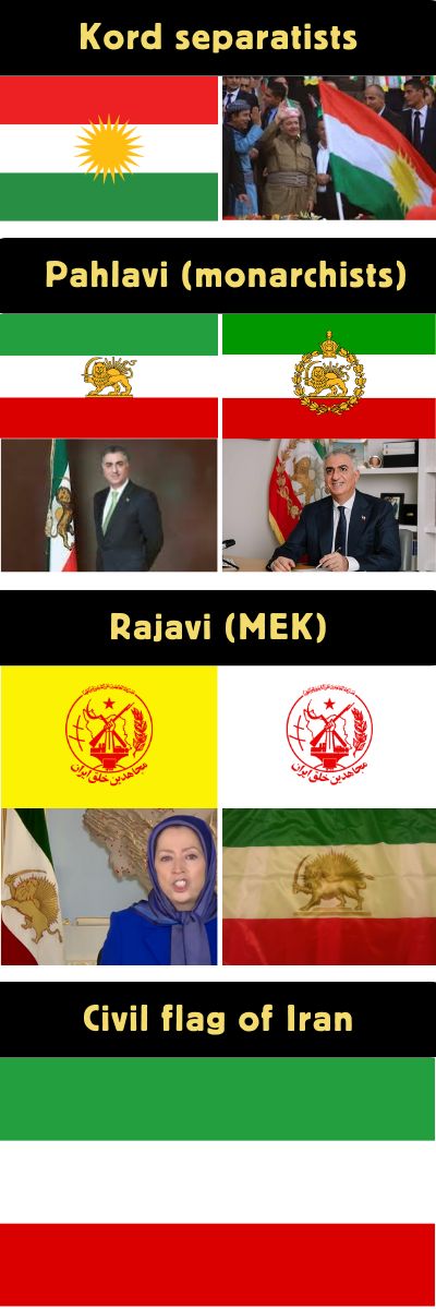 Different flags used by the opposition outside of Iran